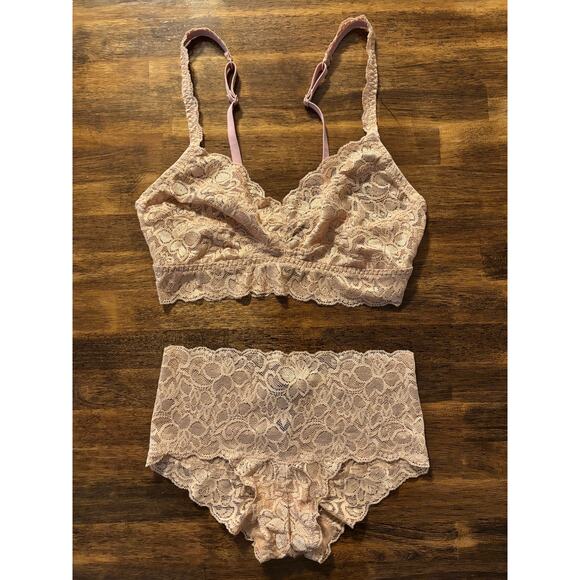 Quince Women’s XS Bralette and Cheeky Underwear Stretchy Lace Golden Clay Set - Picture 1 of 16